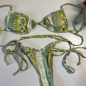 Boho Chic Green Floral Bikini Set